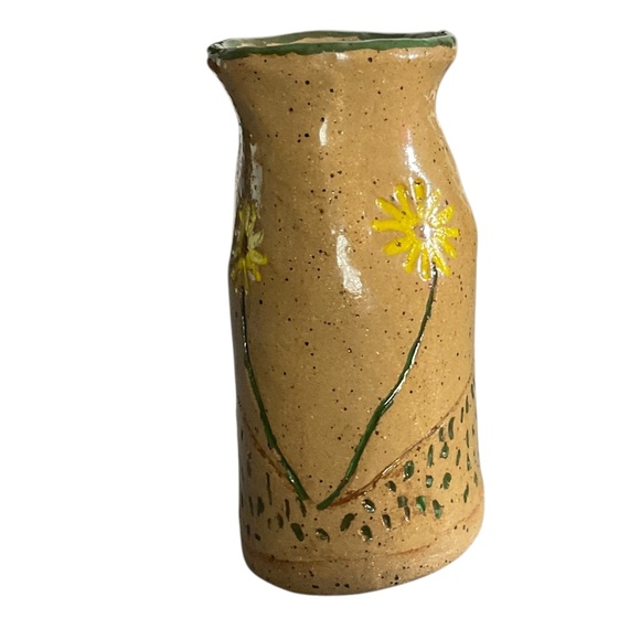 Handmade Studio Pottery Vase with Yellow Flowers Local Artist Stoneware 4 3/16” - Picture 4 of 13